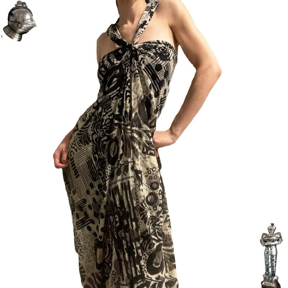 Designer FUZZI Italian euro micro mesh abstract subversive boho pattern dress